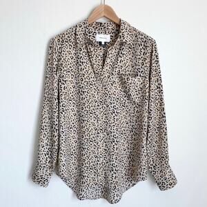 Current/Elliott Leopard Animal Print Long Sleeve Button-Up Collared Derby Shirt